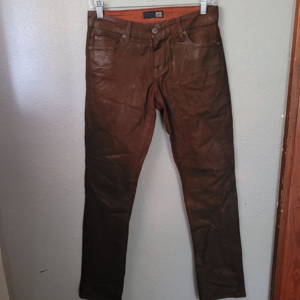 David Kahn Chameleon Cut #21 Nikki Straight Leg Brown Wax Coated Jeans Size 26
